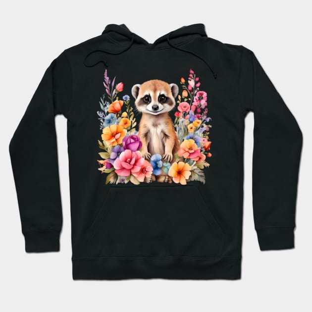 A meerkat decorated with beautiful watercolor flowers Hoodie by CreativeSparkzz